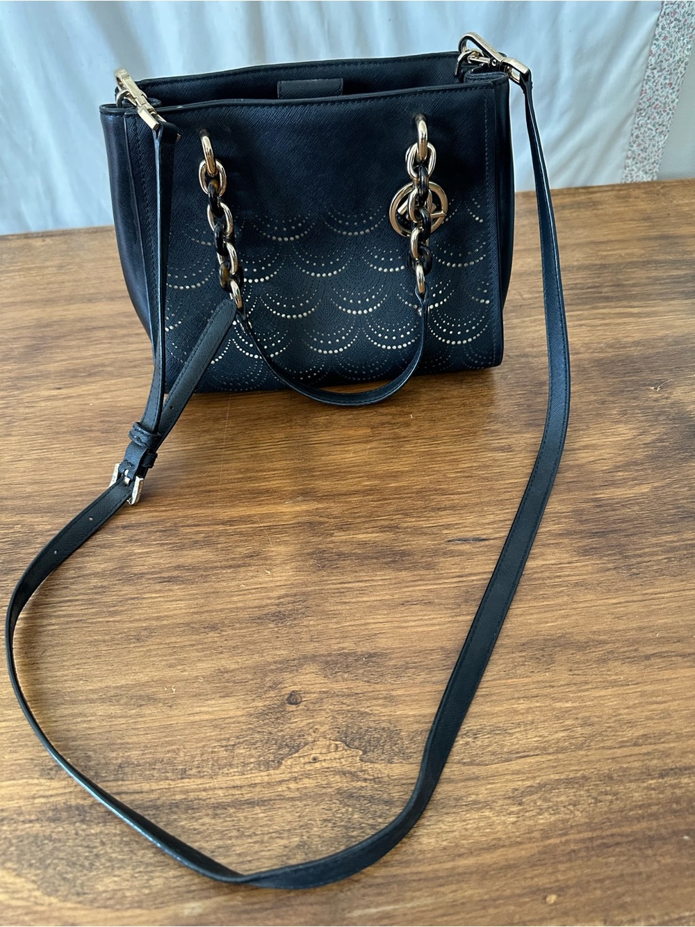 Michael Kors Black Shoulder Bag with Gold Chain Hardware